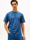 Blue T-Shirt Cu Guler Rotund Si Broderie Cu Logo  Barbati