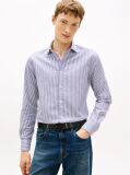 Blue Camasa Smart Casual Cu Dungi Si Croiala Slim Flex  Barbati