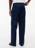 Blue Pantaloni Chinos Twill Cu Croiala Loose Si Detalii  Barbati