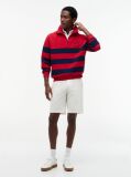 Red Stripe Mock Neck Quarter-Zip Sweatshirt  Men