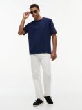 Blue T-Shirt Cu Texturi Mixte  Barbati