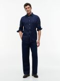 Blue Camasa Flex Din Poplin Cu Croiala Regular Si Model Printat  Barbati