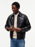 Black Textured Leather Relaxed Zip-Thru Jacket  Men