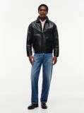 Black Textured Leather Relaxed Zip-Thru Jacket  Men