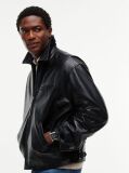 Black Textured Leather Relaxed Zip-Thru Jacket  Men