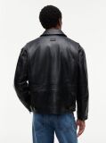 Black Textured Leather Relaxed Zip-Thru Jacket  Men