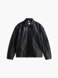 Black Textured Leather Relaxed Zip-Thru Jacket  Men