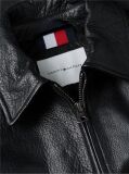 Black Textured Leather Relaxed Zip-Thru Jacket  Men