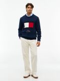 Blue Intarsia Flag Crew Neck Jumper  Men