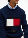 Blue Intarsia Flag Crew Neck Jumper  Men