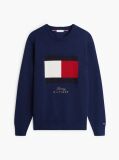 Blue Intarsia Flag Crew Neck Jumper  Men