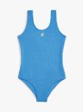 Blue Logo Embroidery Textured Scoop Back Swimsuit  Girls
