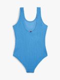 Blue Logo Embroidery Textured Scoop Back Swimsuit  Girls