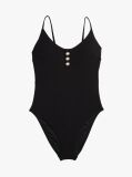 Negru Costum De Baie Cu Nasturi Texturati Embossati  Femei