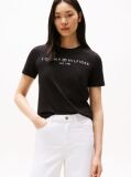 Negru Tricou Cu Logo Si Guler Rotund  Femei