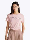 Roz Tricou Cu Logo Si Guler Rotund  Femei