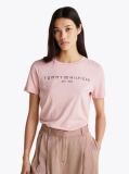 Roz Tricou Cu Logo Si Guler Rotund  Femei