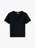 Blue Tricou Slim Fit Tricotat Cu Guler In V  Femei