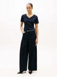 Blue Tricou Slim Fit Tricotat Cu Guler In V  Femei