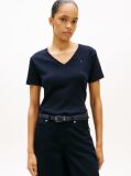 Blue Tricou Slim Fit Tricotat Cu Guler In V  Femei