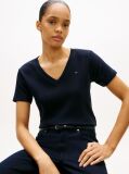 Blue Tricou Slim Fit Tricotat Cu Guler In V  Femei