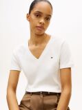 Bej Tricou Slim Fit Tricotat Cu Guler In V  Femei