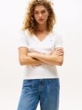 Bej Tricou Slim Fit Tricotat Cu Guler In V  Femei