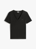 Negru Tricou Slim Fit Tricotat Cu Guler In V  Femei