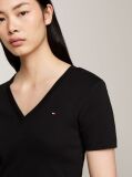 Negru Tricou Slim Fit Tricotat Cu Guler In V  Femei