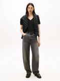 Negru Tricou Slim Fit Tricotat Cu Guler In V  Femei