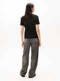 Negru Tricou Slim Fit Tricotat Cu Guler In V  Femei