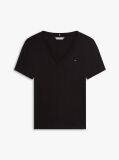 Negru Tricou Slim Fit Tricotat Cu Guler In V  Femei