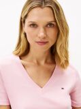 Roz Tricou Slim Fit Tricotat Cu Guler In V  Femei