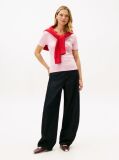 Roz Tricou Slim Fit Tricotat Cu Guler In V  Femei