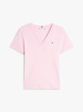 Roz Tricou Slim Fit Tricotat Cu Guler In V  Femei