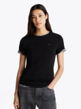 Negru Tricou Cu Nervuri Slim Fit Cu Steag Brodat  Femei
