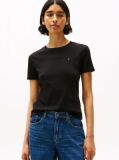 Negru Tricou Cu Nervuri Slim Fit Cu Steag Brodat  Femei