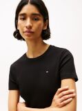 Negru Tricou Cu Nervuri Slim Fit Cu Steag Brodat  Femei