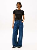 Negru Tricou Cu Nervuri Slim Fit Cu Steag Brodat  Femei
