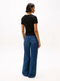 Negru Tricou Cu Nervuri Slim Fit Cu Steag Brodat  Femei