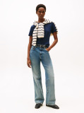 Blue Tricou Cu Nervuri Slim Fit Cu Steag Brodat  Femei