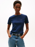 Blue Tricou Cu Nervuri Slim Fit Cu Steag Brodat  Femei