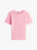 Roz Tricou Cu Nervuri Slim Fit Cu Steag Brodat  Femei