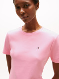Roz Tricou Cu Nervuri Slim Fit Cu Steag Brodat  Femei