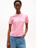 Roz Tricou Cu Nervuri Slim Fit Cu Steag Brodat  Femei