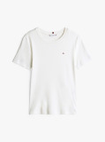 Alb Tricou Cu Nervuri Slim Fit Cu Steag Brodat  Femei