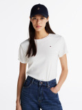 Alb Tricou Cu Nervuri Slim Fit Cu Steag Brodat  Femei