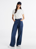 Alb Tricou Cu Nervuri Slim Fit Cu Steag Brodat  Femei