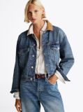 Blue Jacheta Din Denim Cu Guler Contrastant  Femei