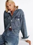 Blue Jacheta Din Denim Cu Guler Contrastant  Femei